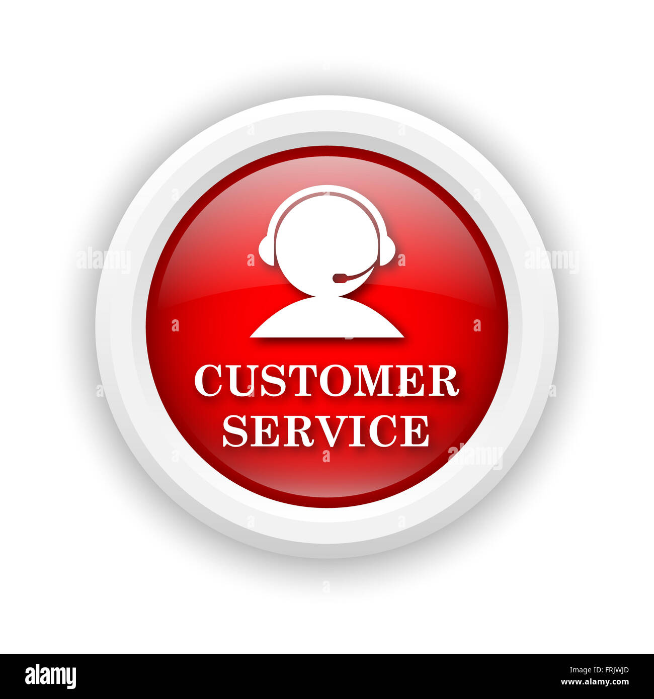 Round plastic icon with white design on red background Stock Photo - Alamy
