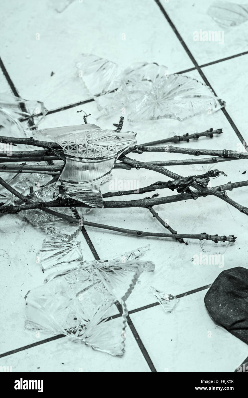 Shards of broken crystal vase on floor Stock Photo Alamy