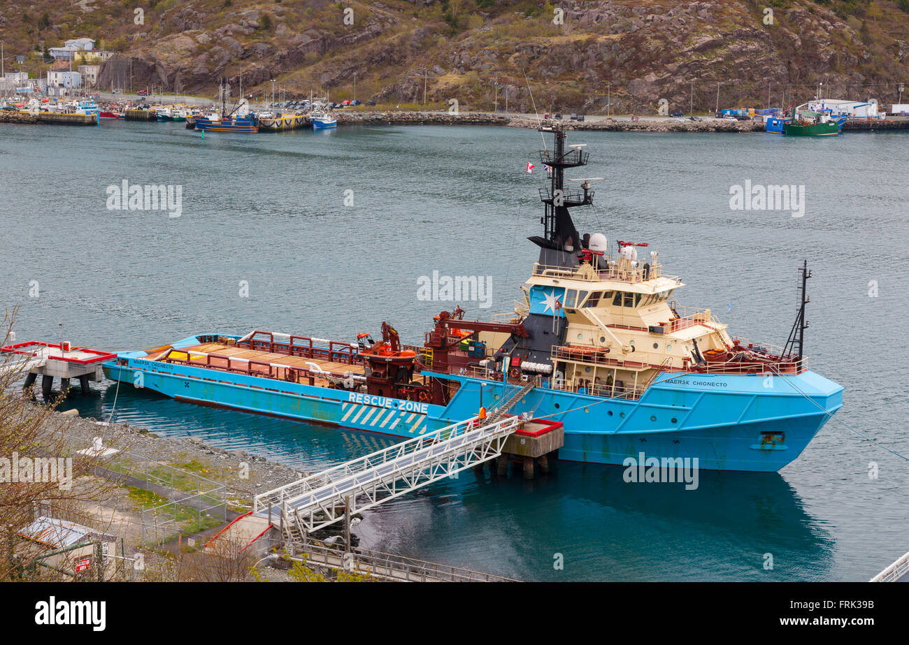 The Maersk Chignecto docked in St. John's Harbour.  St. John's, Newfoundland, Canada. Stock Photo