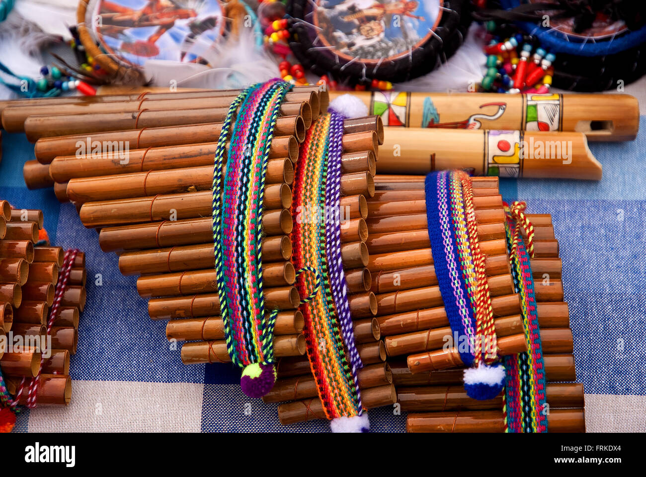 Andean flutes on a stand Stock Photo