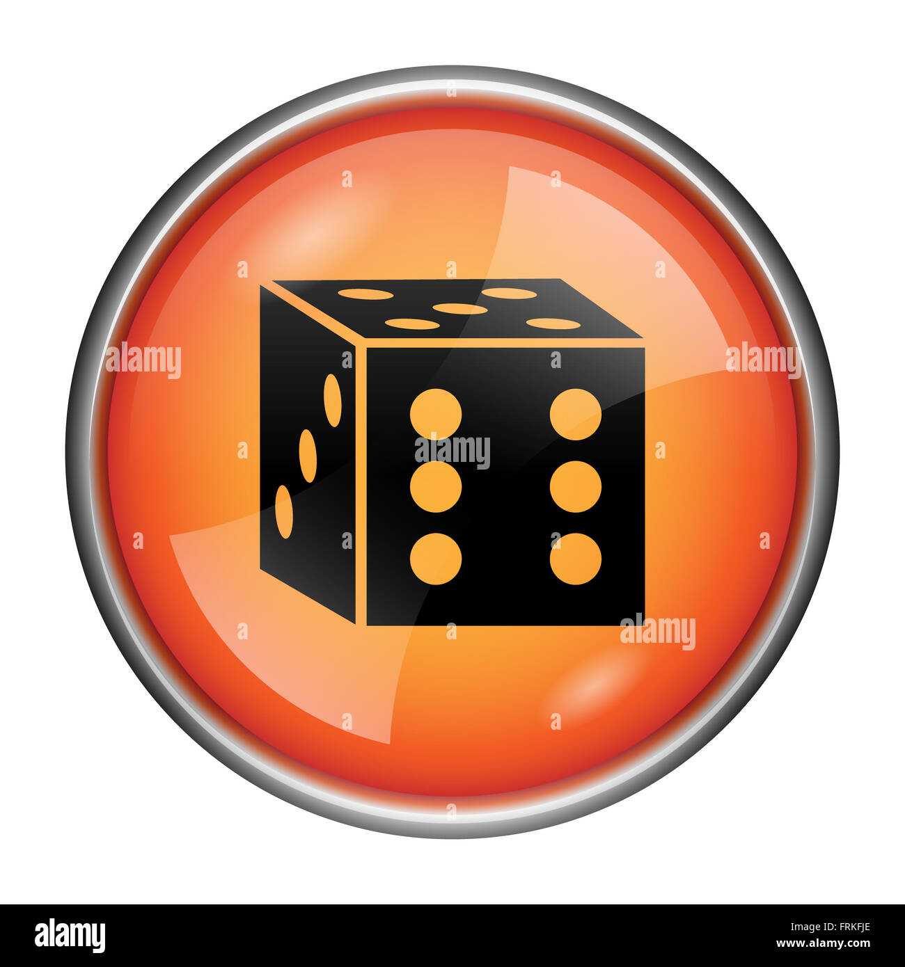 Round glossy icon with black design on orange background Stock Photo