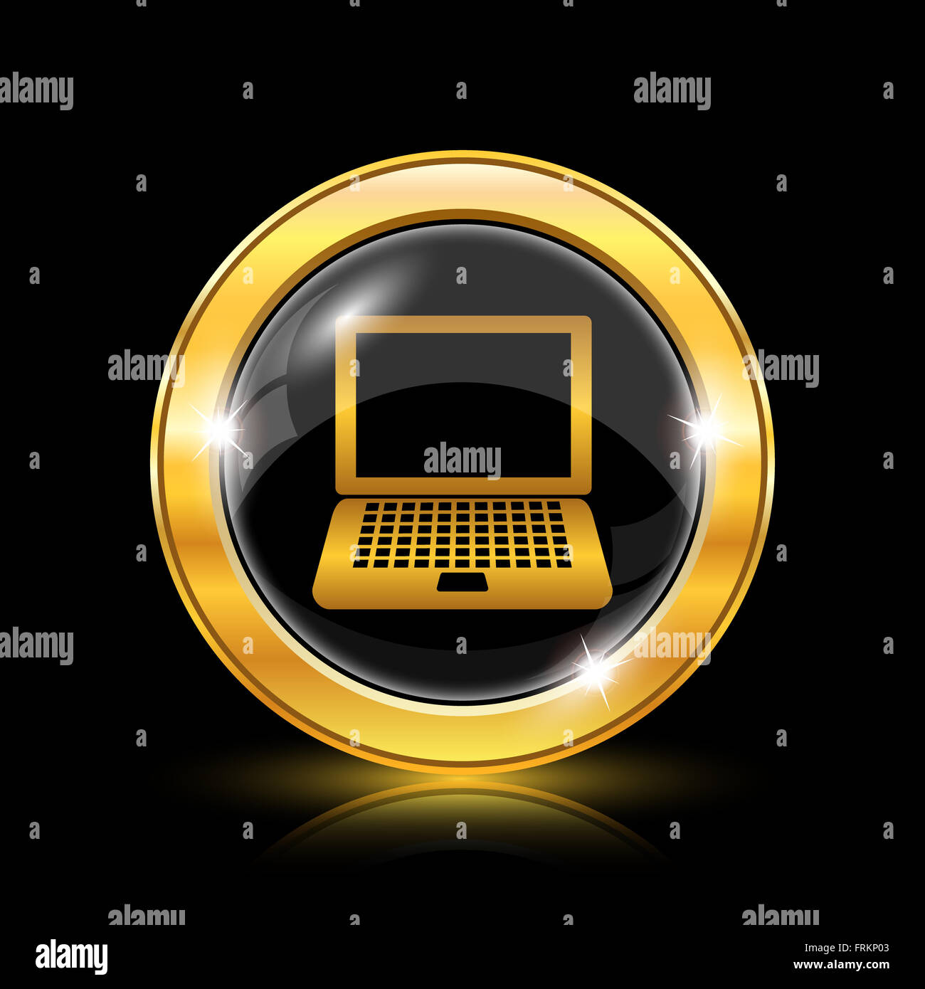 Golden shiny icon on black background - internet button Stock Photo - Alamy