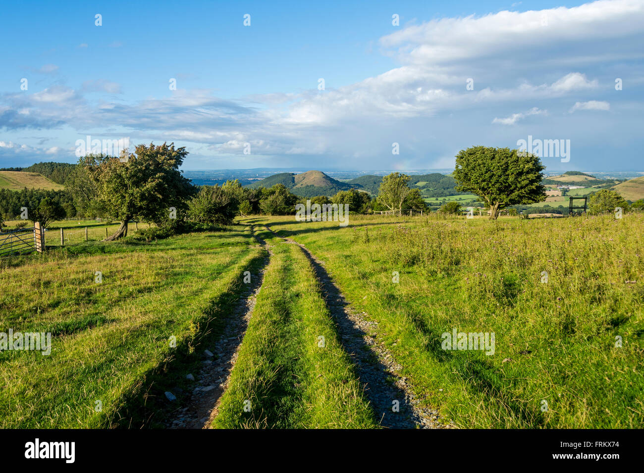 Earl's Hill near Pontesbury from a farm track on the Stiperstones Ridge near Snailbeach, Shropshire, England, UK Stock Photo