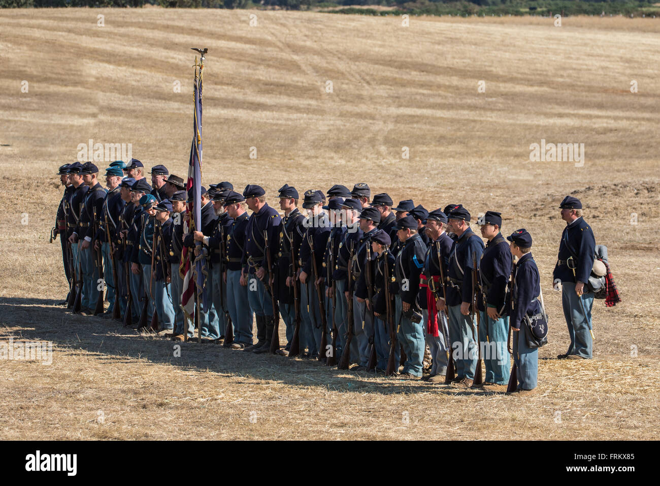Union Soldiers at an American Civil War Reenactment at Hawes Farm, Anderson, California. Stock Photo