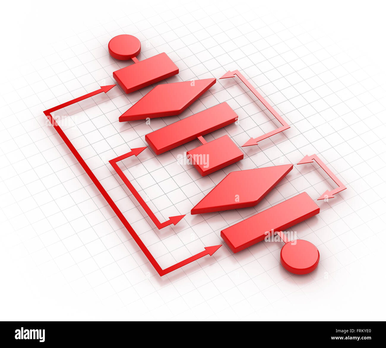 Red flowchart , This is a computer generated and 3d rendered image. Stock Photo