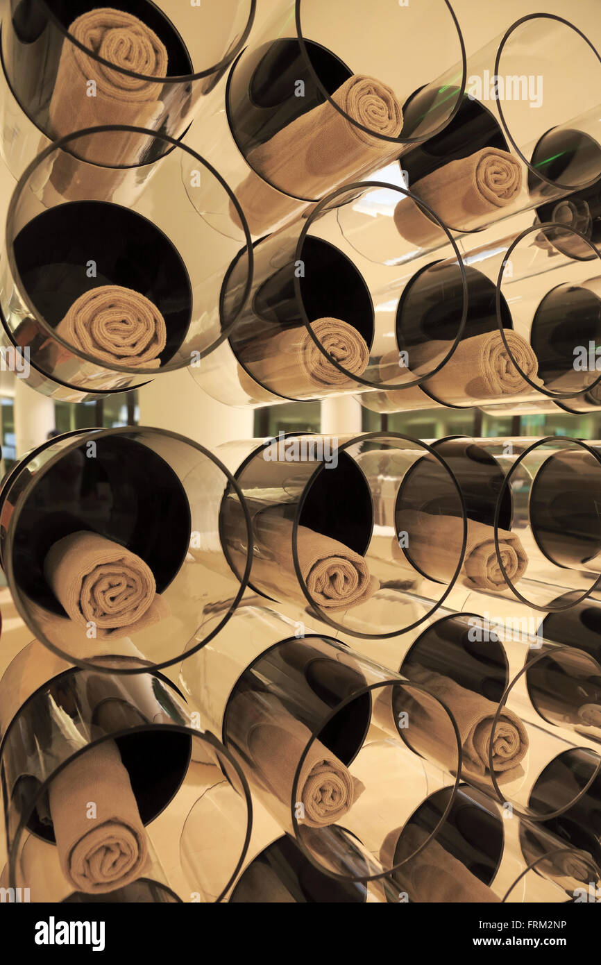 Towels in the spa of the Dolder Grand Hotel, Zurich, Switzerland Stock