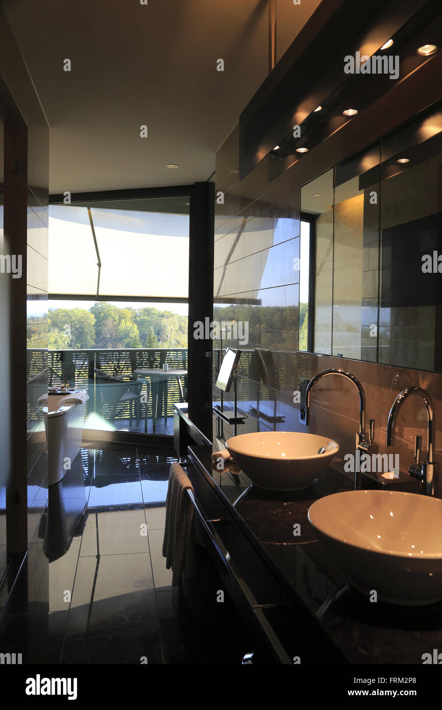 The bathroom of Junior Suite Deluxe of Dolder Grand Hotel, Zurich, Switzerland Stock Photo Alamy
