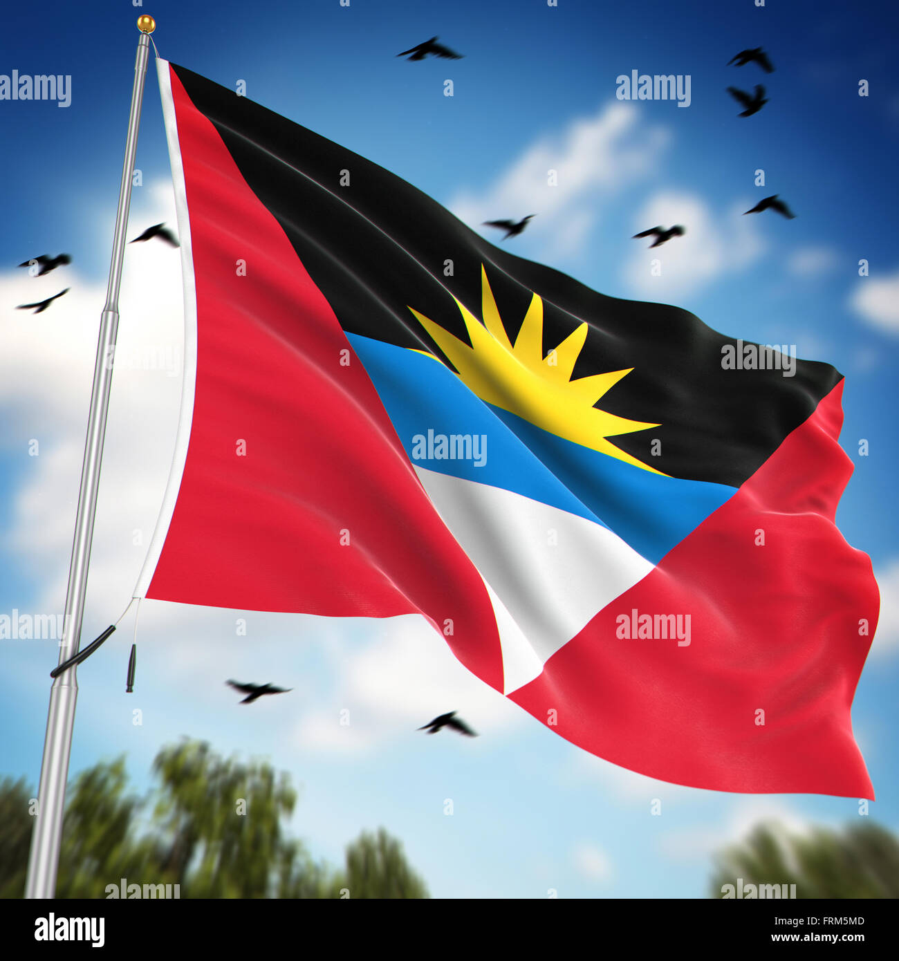 Flag of Antigua and Barbuda , This is a computer generated and 3d rendered image. Stock Photo