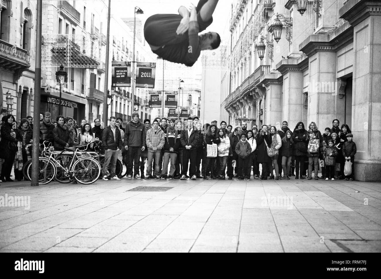 BARCELONA, SPAIN - JAN 4: Unidentified urban street dancers performances for tourists on January 4, 2011 in Barcelona. These are Stock Photo