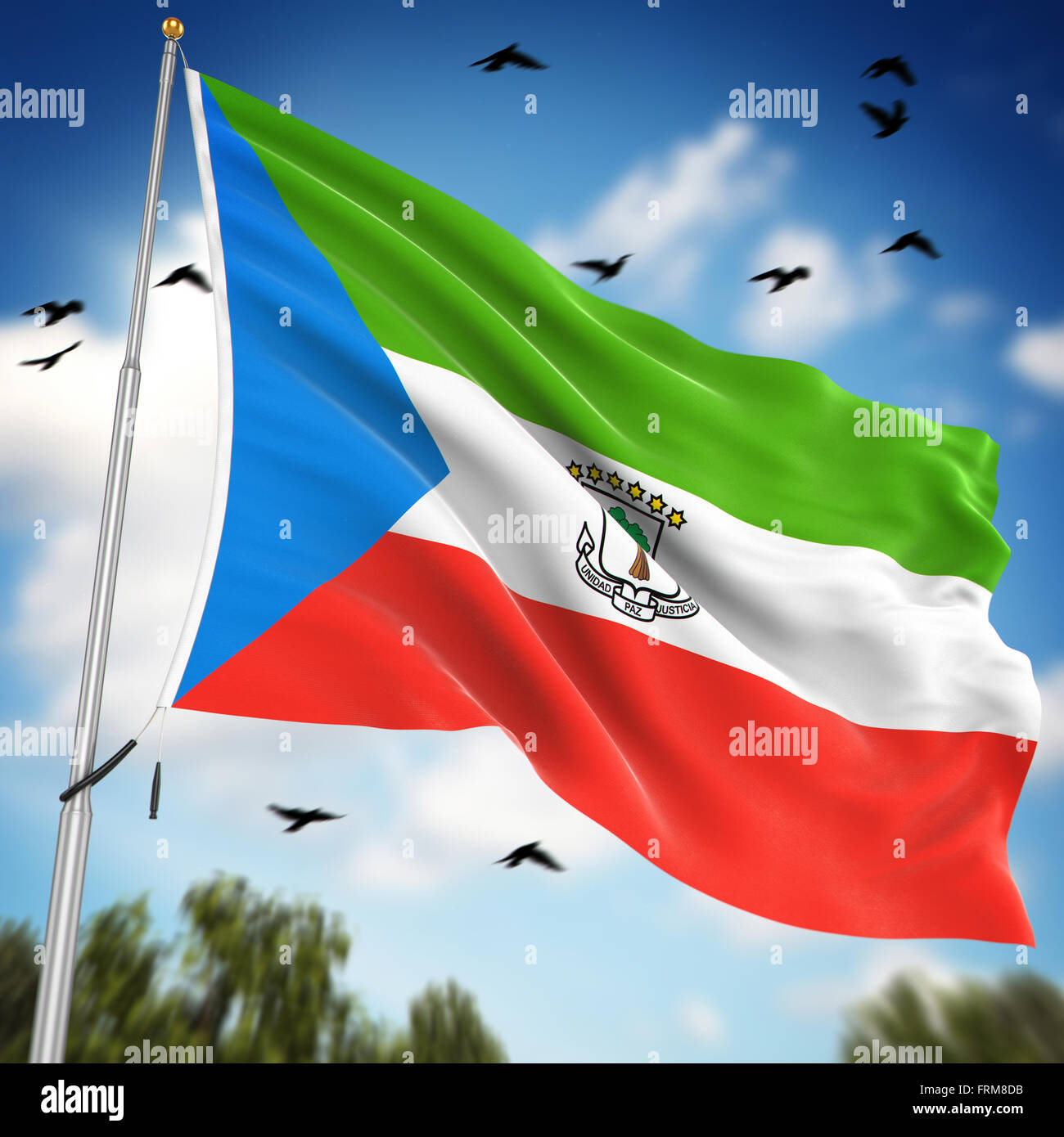 Flag of Equatorial Guinea , This is a computer generated and 3d rendered image. Stock Photo
