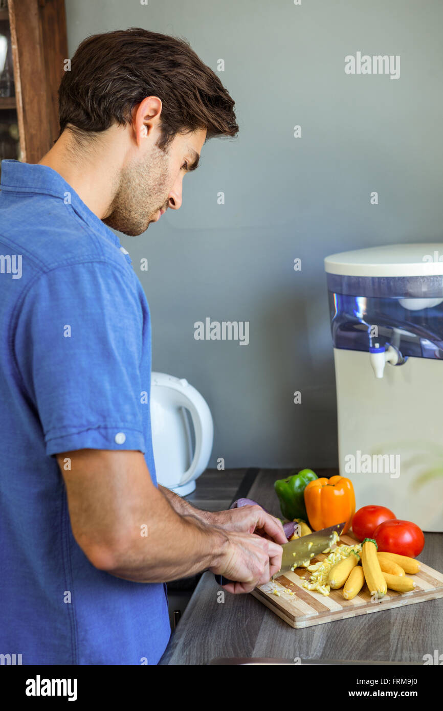 Man chopping vegetables at kitchen counter Stock Photo Alamy