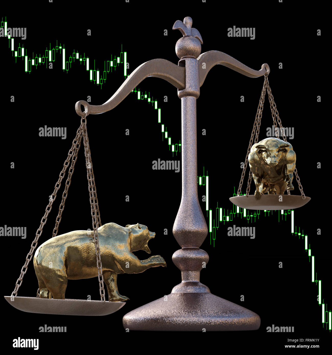 bear and bull on the scales Stock Photo