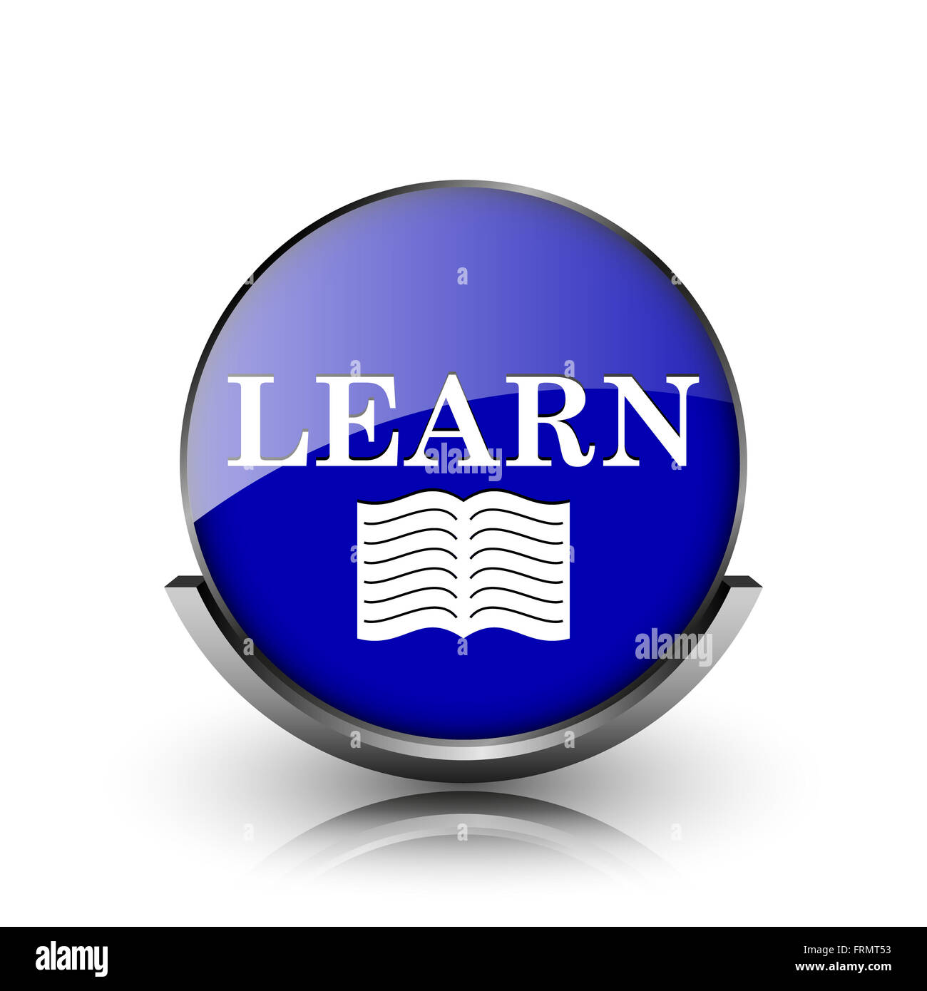 Blue shiny glossy icon on white background Stock Photo - Alamy
