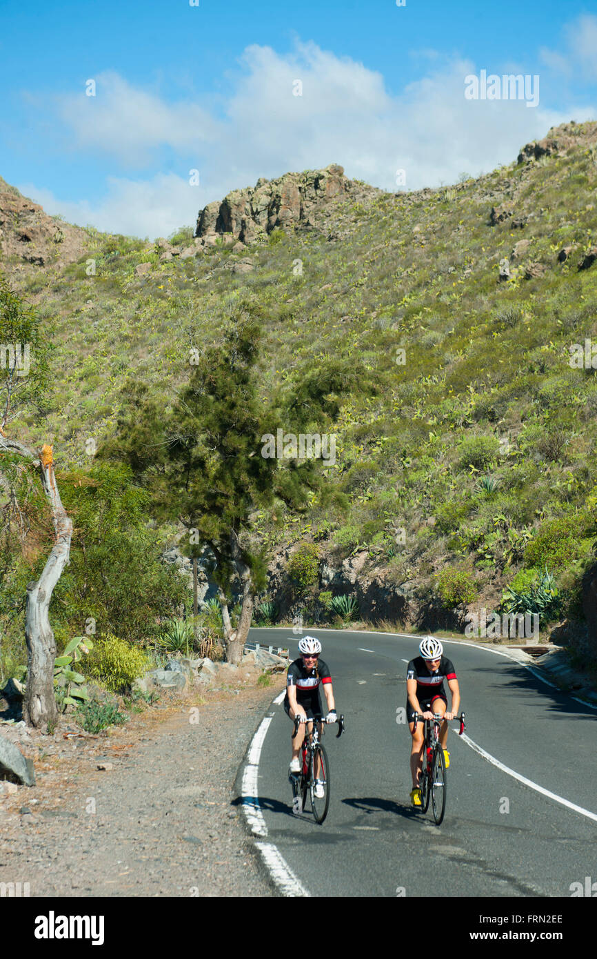 Spanien, Teneriffa, Valle de San Lorenzo, Radfahrer Stock Photo