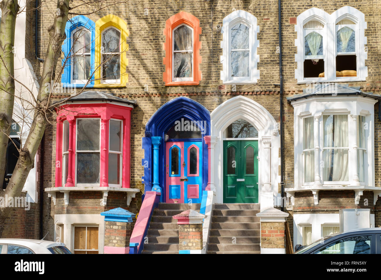 Multi coloured house belonging to the artist Leonard “Lennie” Lee in Dalston, Hackney, East London Stock Photo
