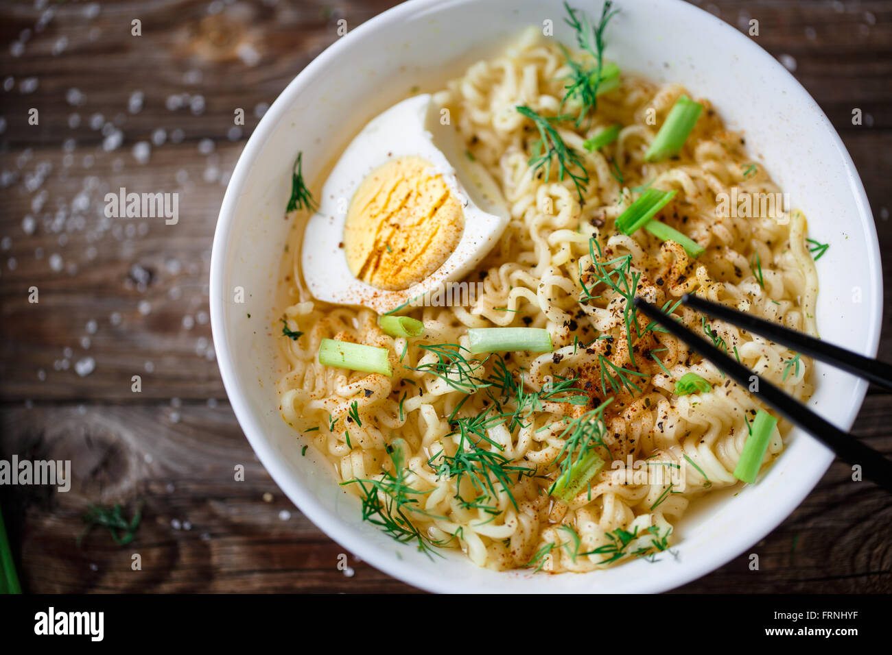Asian noodles with fresh green onion and boiled egg Stock Photo Alamy