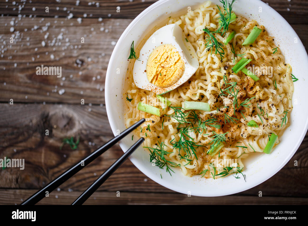 Asian noodles with fresh green onion and boiled egg Stock Photo Alamy