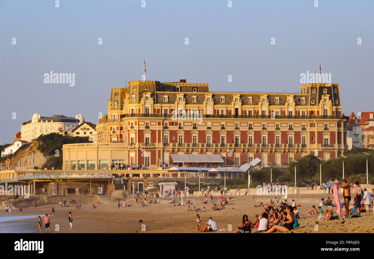 Hotel du Palais at sunset in Biarritz, France Stock Photo