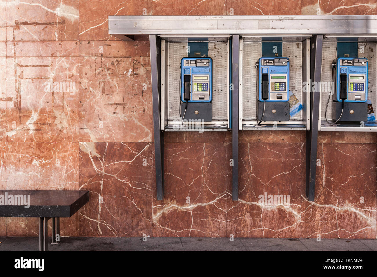 Three public phone post in Zaragoza,Aragón,Spain. Stock Photo