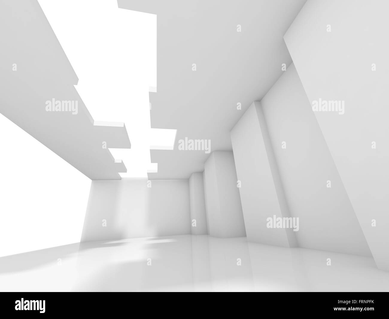 Abstract white empty room interior background with window, digital 3d ...