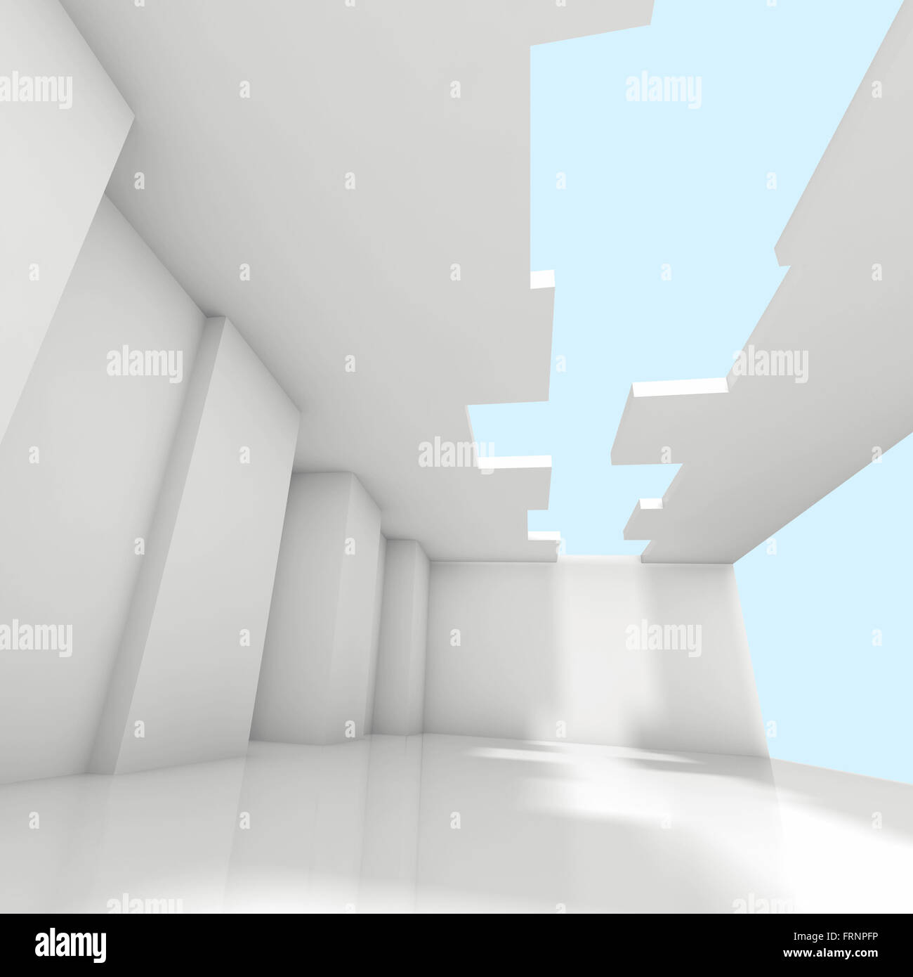 Abstract white empty room interior background, digital 3d illustration ...