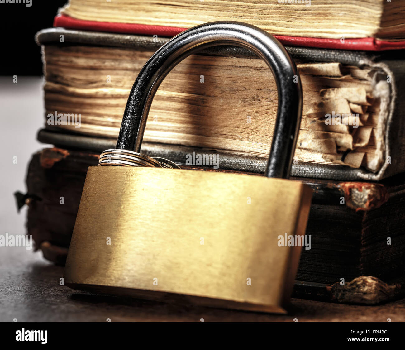 Key lock against the background of books Stock Photo