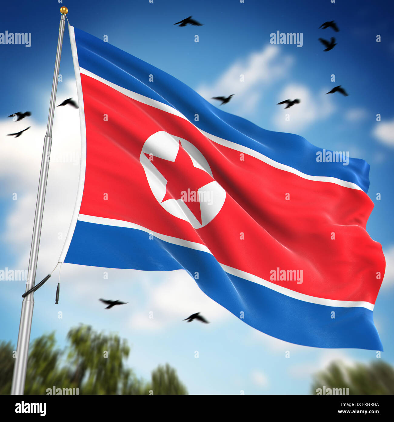 Flag of North Korea , This is a computer generated and 3d rendered image. Stock Photo