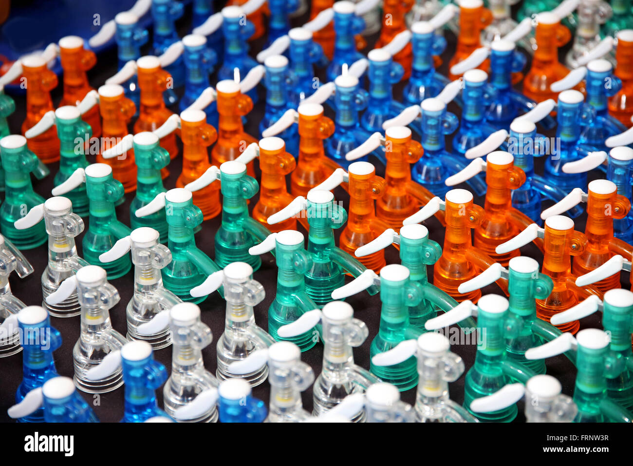 Colored removable plastic caps for soda water siphon bottles Stock Photo