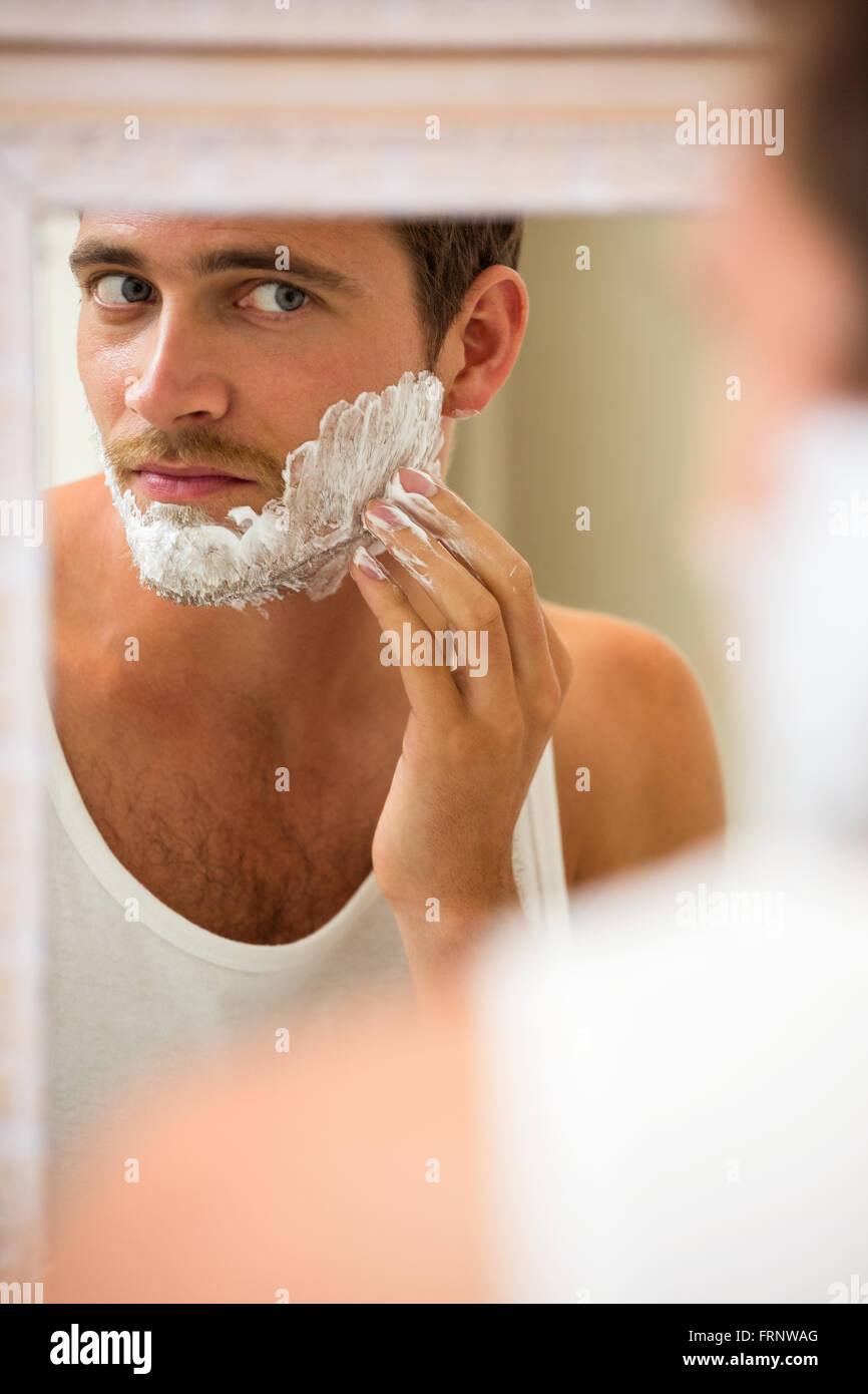 Man applying shaving foam Stock Photo Alamy