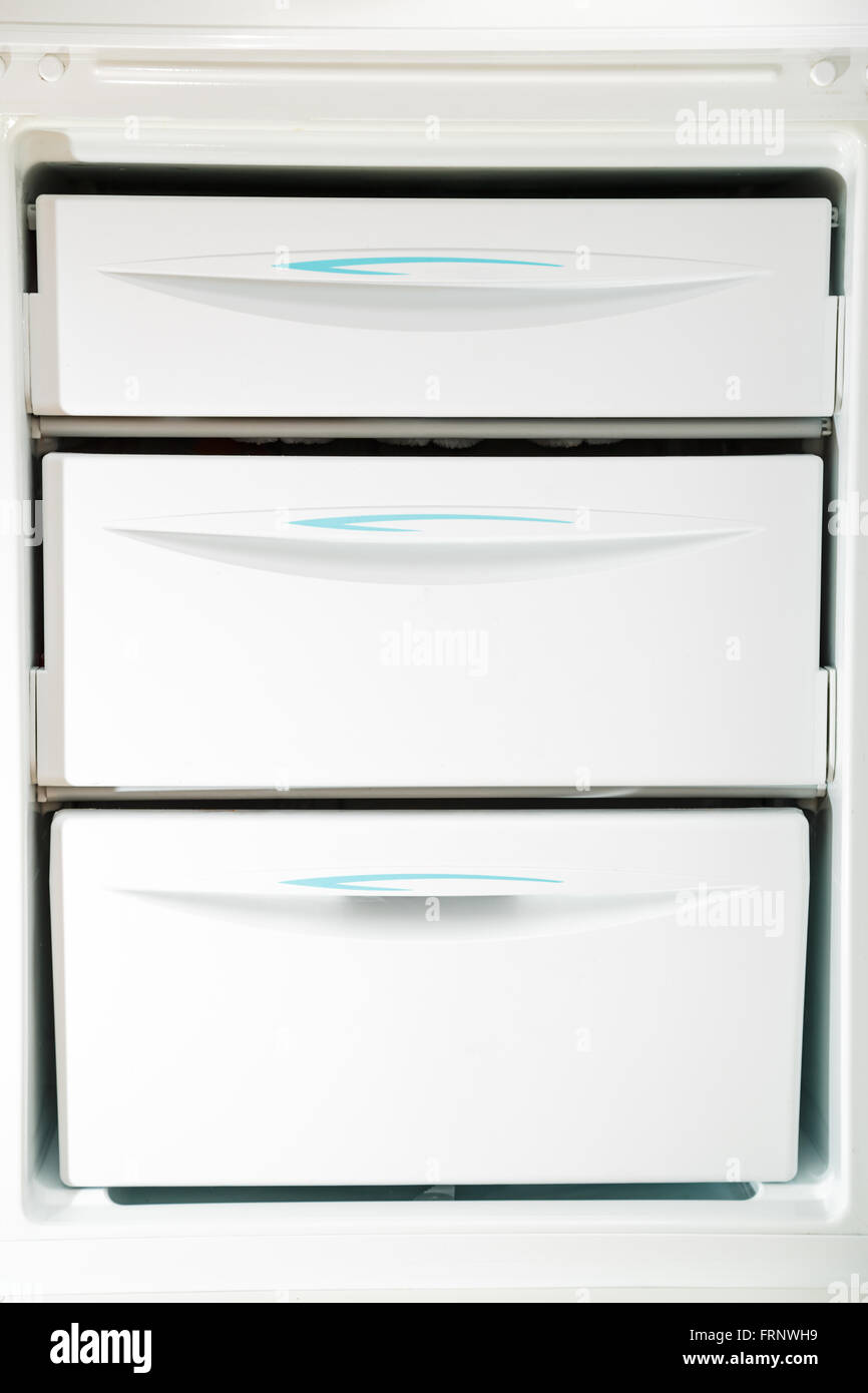 White boxes of home refrigerator in closeup Stock Photo