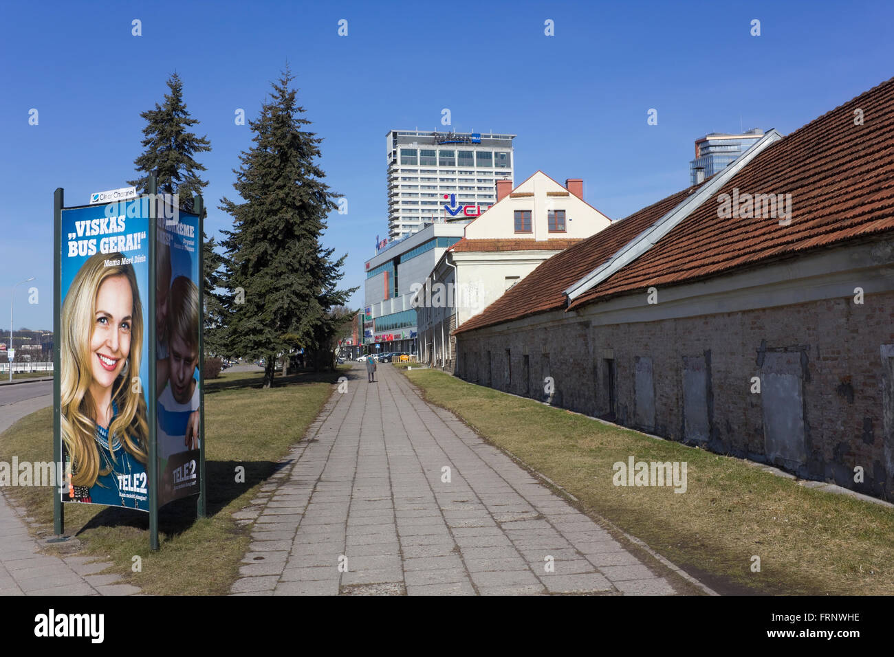 VILNIUS, LITHUANIA - MARCH 13, 2016: The building of the central department store CUP,  Radisson hotel and billboard of the new Stock Photo