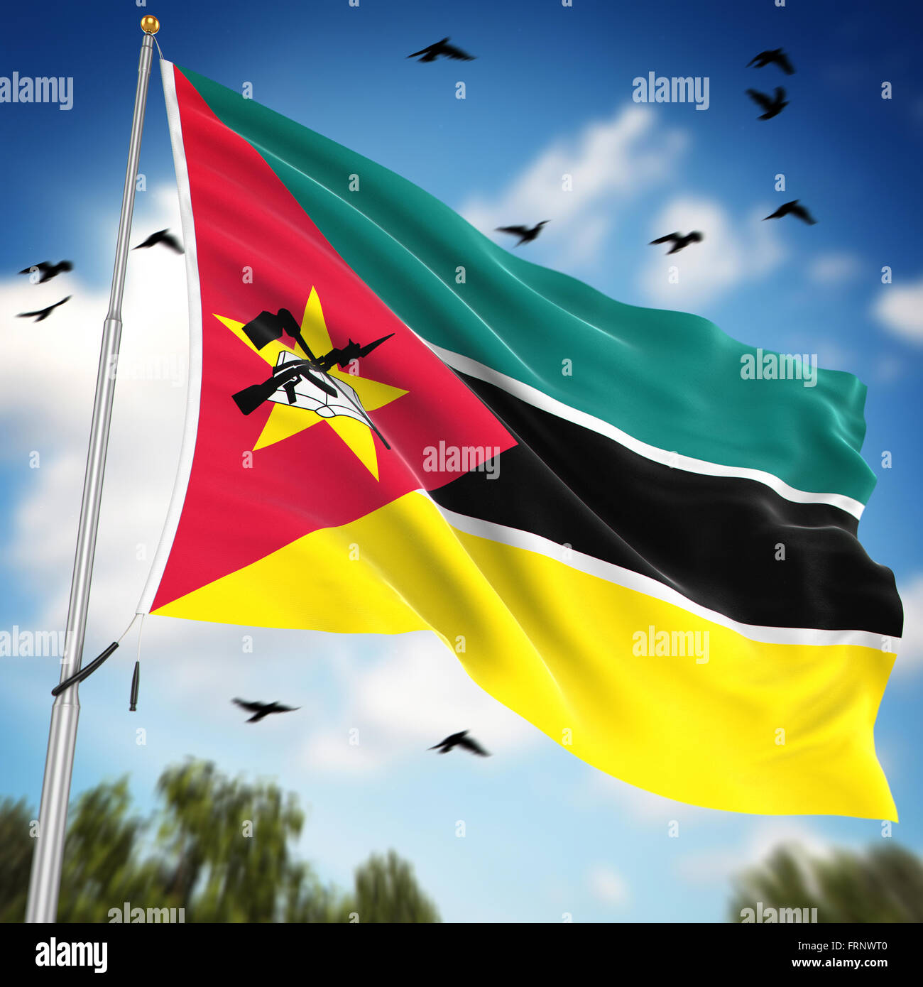 Flag of Mozambique , This is a computer generated and 3d rendered image. Stock Photo