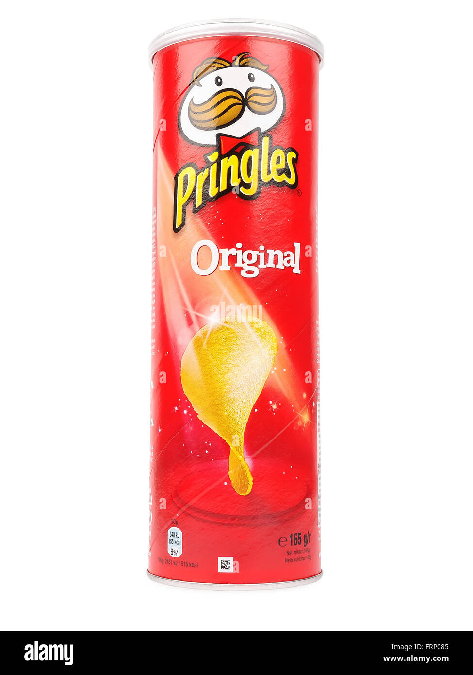 Pringles Original potato chips, package of 165 grams. Pringles is a brand of potato snack chips. Stock Photo