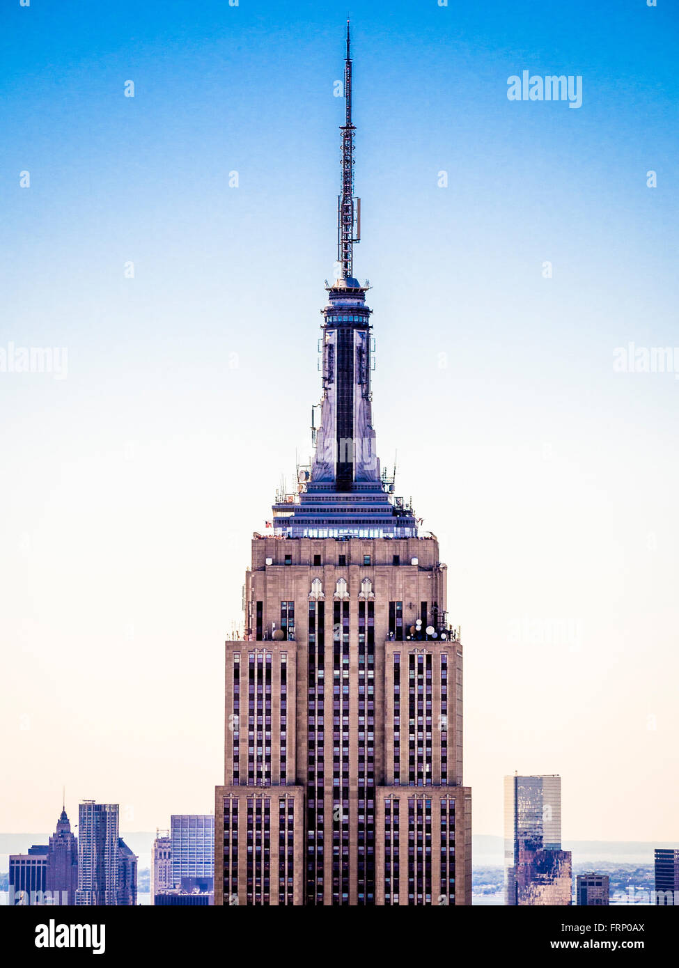 The Empire State Building, New York City, USA, viewed from the observation platform of the Rockefeller Center (Top of the Rock). Stock Photo