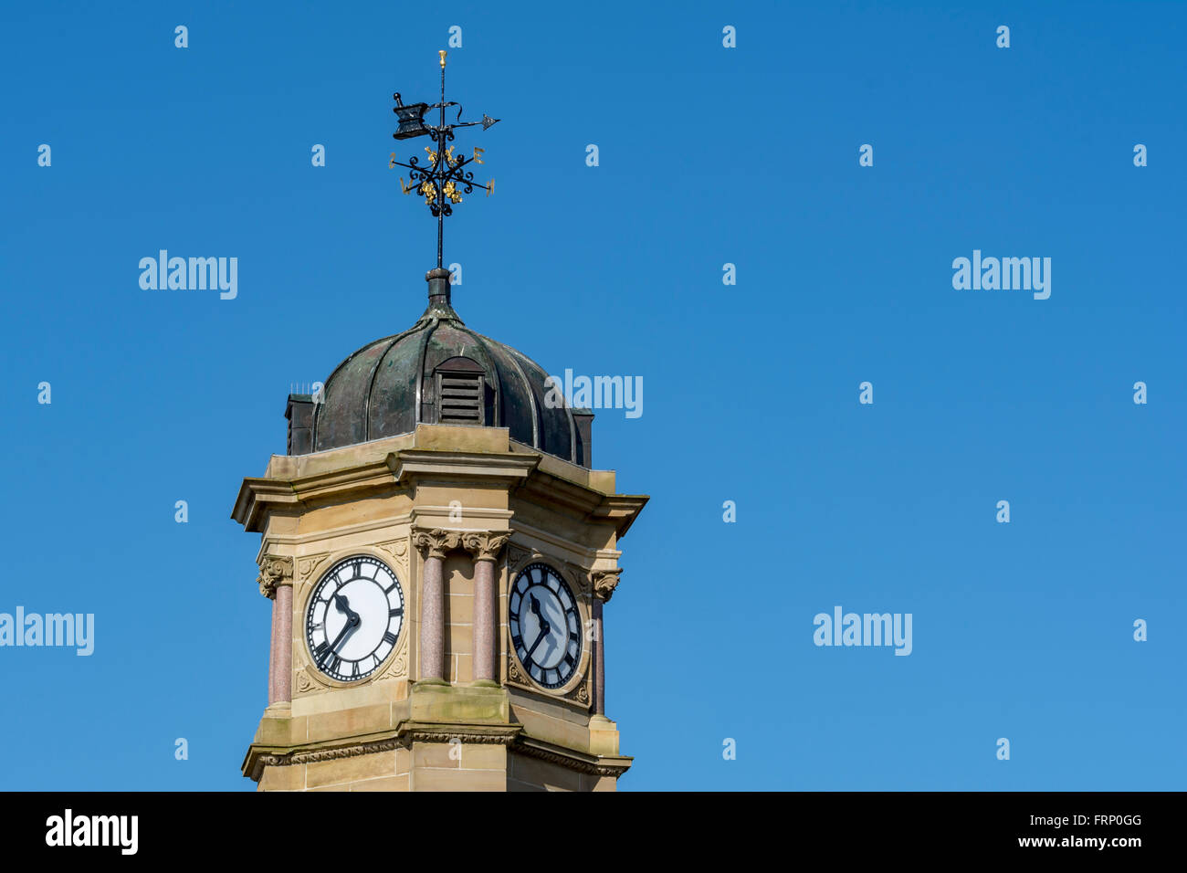 The Towngate, Town square, with the town clock in the Lancashire market town of Great Harwood, Lancs, UK Stock Photo