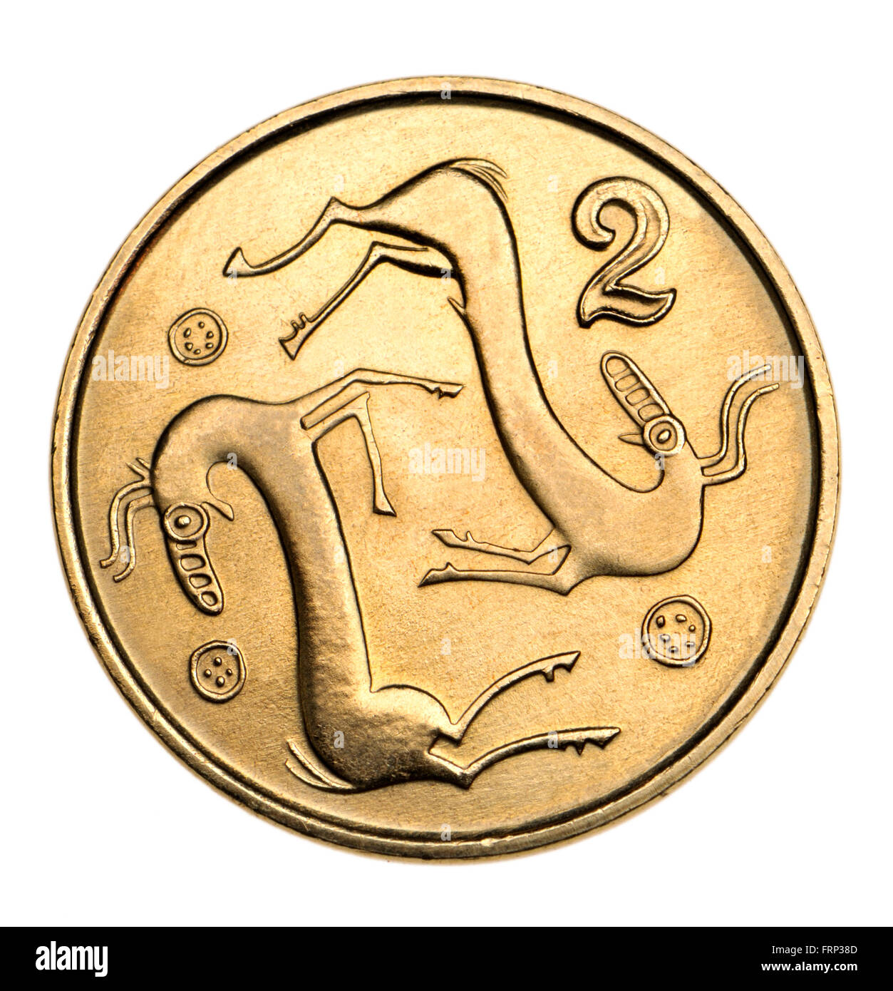 Pre-Euro coin of Cyprus: Two cents showing Stylised goats Stock Photo