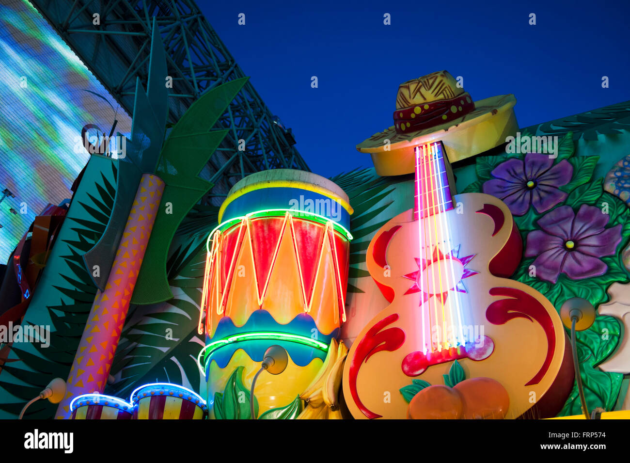 Neon Lights in the Fremont District of Las Vegas, Nevada Stock Photo