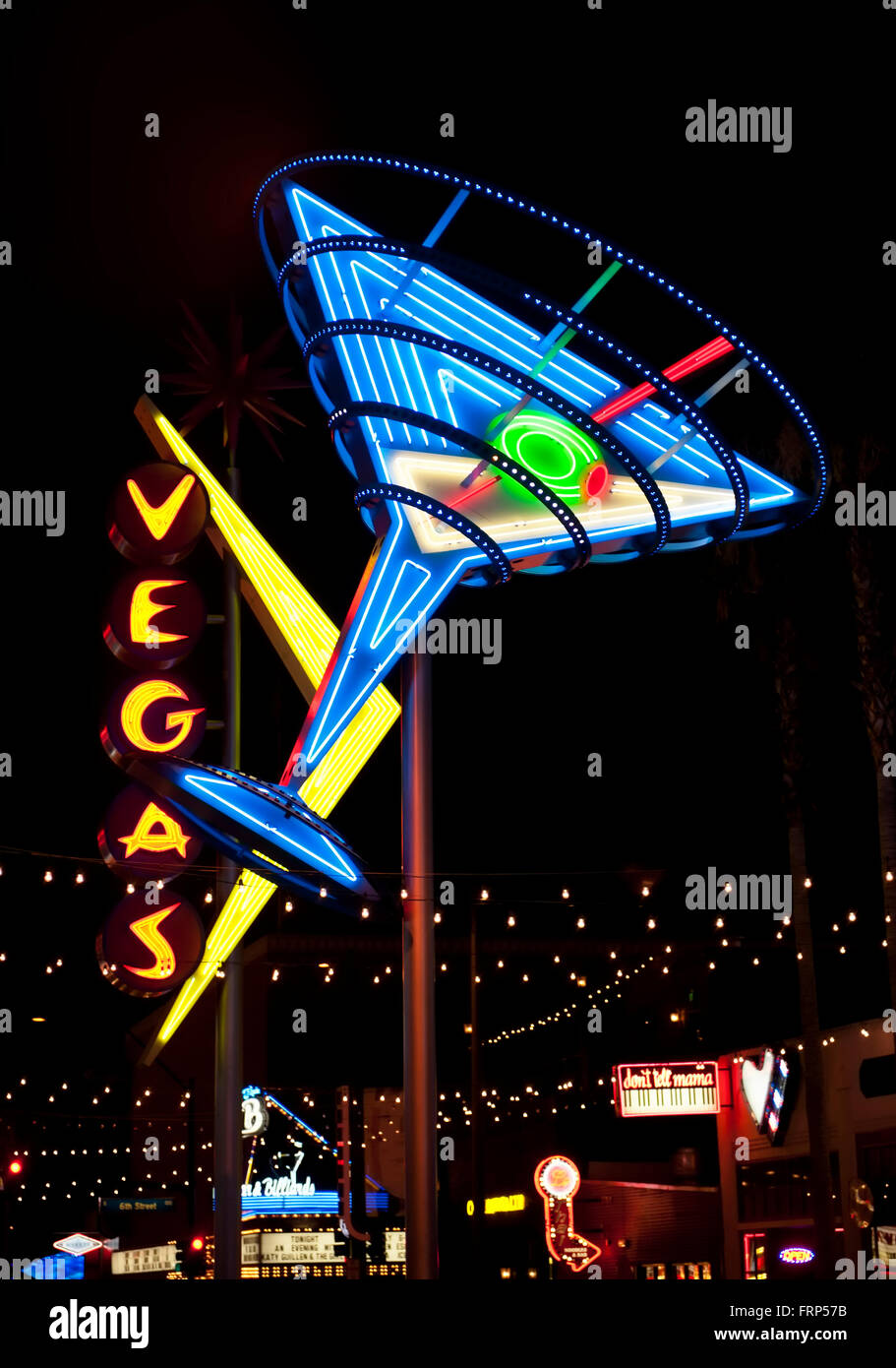 Neon lights of the Fremont District of Las Vegas Nevada at night Stock Photo