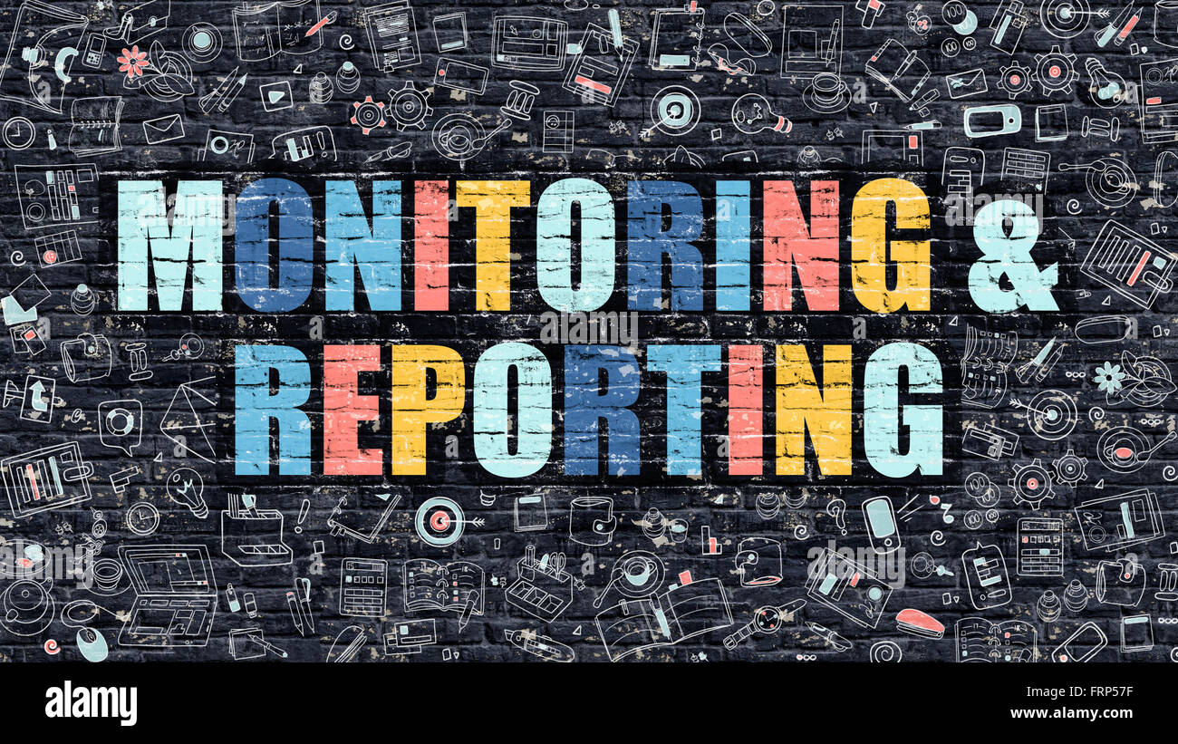 Monitoring and Reporting Concept with Doodle Design Icons Stock Photo
