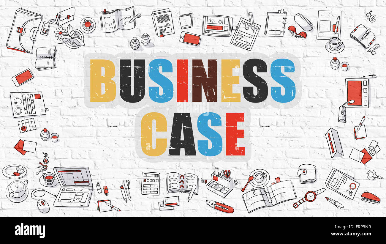 Multicolor Business Case on White Brickwall. Doodle Style. Stock Photo