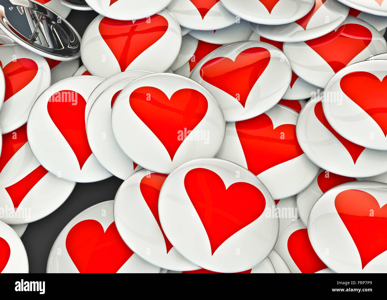 Heart badges / 3D render of metallic badges with heart symbol Stock