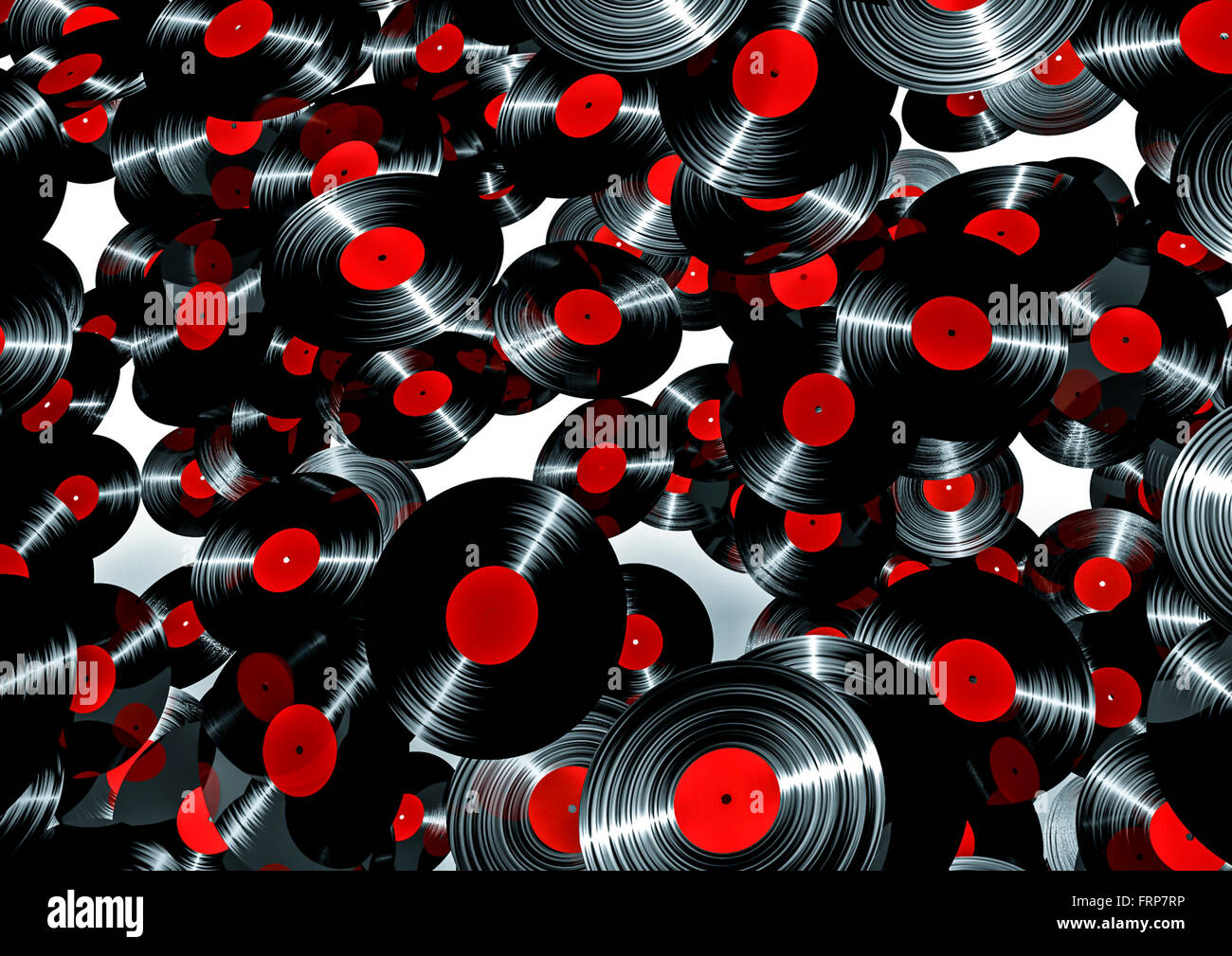 Lots of vinyl records / 3D render of vinyl records Stock Photo