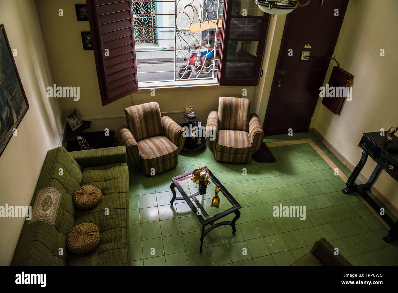 A High Angle View of a Cuban Living Room. Santa Clara, Villa Clara, Cuba Stock Photo