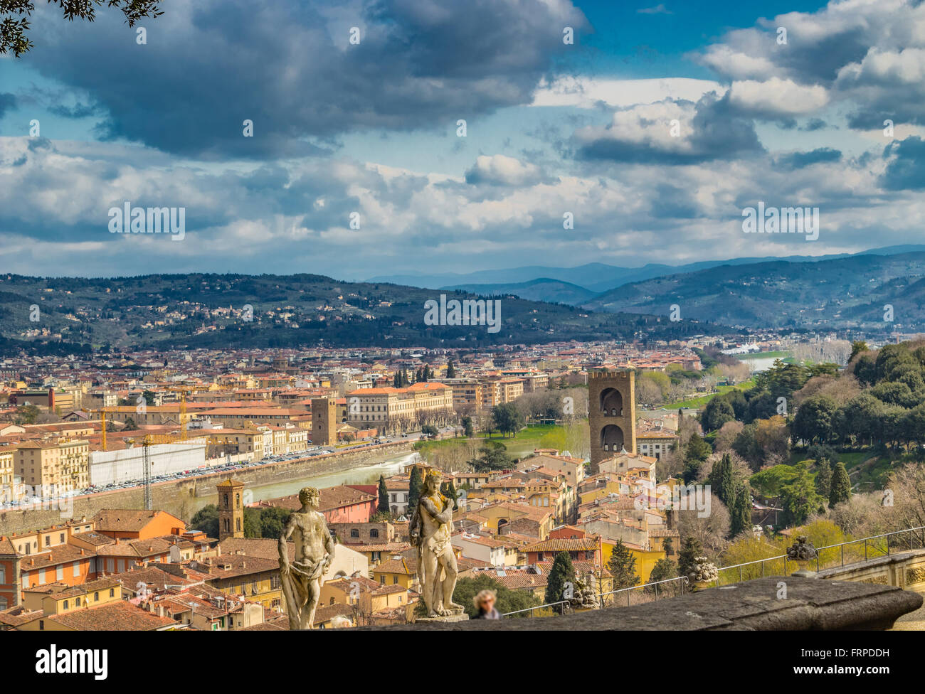 Breathtaking views of the magnificent buildings and Catholics churches of Florence, Tuscany Stock Photo