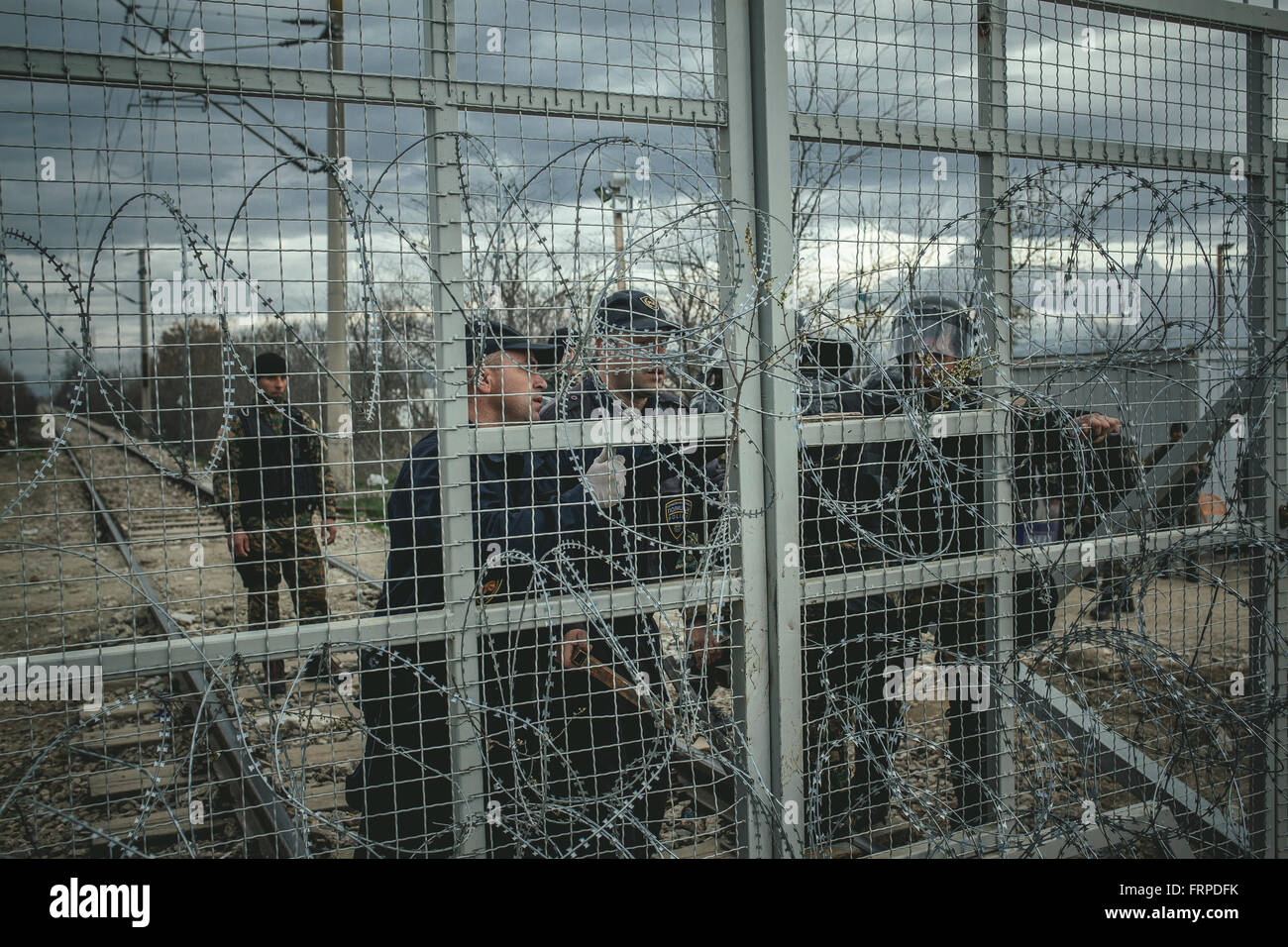 Idomeni refugee camp on the Greek Macedonia border, Macedonian military, Idomeni, Central Macedonia, Greece Stock Photo