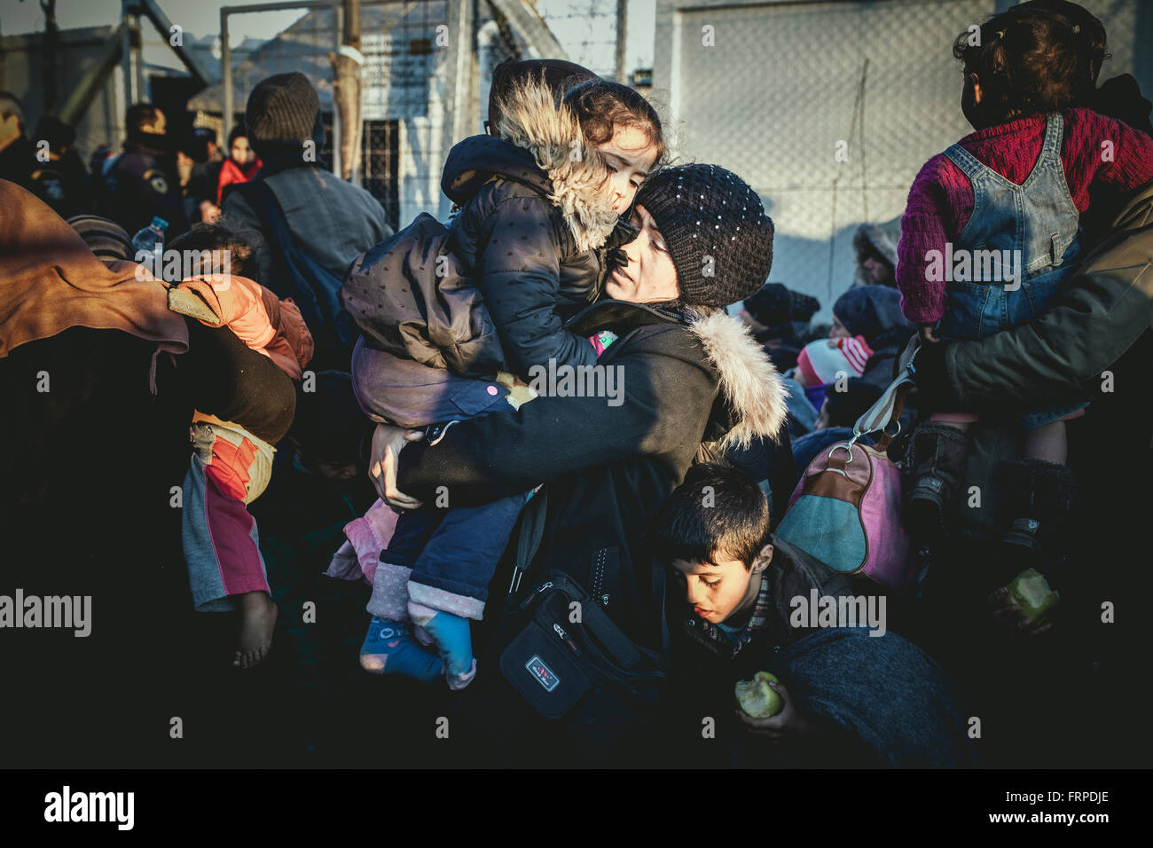 Idomeni refugee camp on the Greece-Macedonia border, refugees travelling from Idomeni to Macedonia, Idomeni, Central Macedonia Stock Photo
