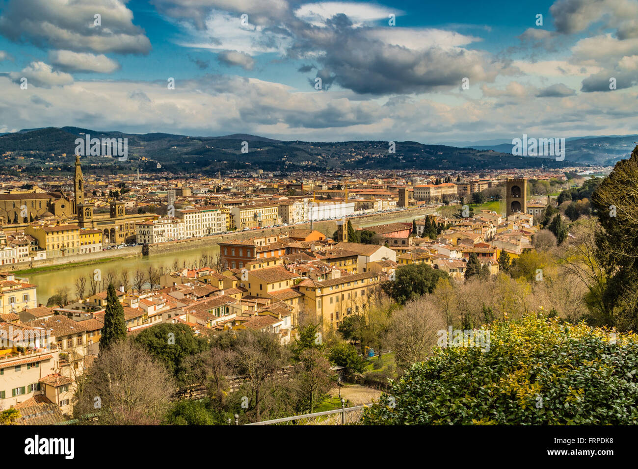 vertiginous views on the ancient buildings and Catholics churches of Florence, Italy Stock Photo