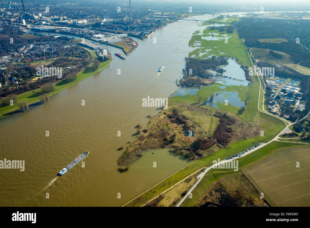 Aerial view, floodplains during high water, Duisburg, Lower Rhine, North Rhine-Westphalia, Germany Stock Photo