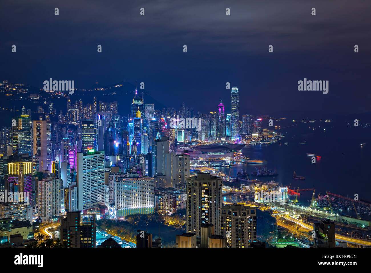 Hong Kong. Image of Hong Kong skyline at night. Stock Photo