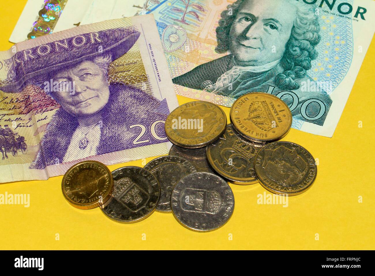 The crown (Swedish krona, plural krona) is the currency of Sweden. They can be freely exchanged. The coins and banknotes issued by the Bank of Sweden (Sveriges Riksbank). Sverige, Sweden, Kingdom of Sweden, Europe Date: March 19, 2016 Stock Photo
